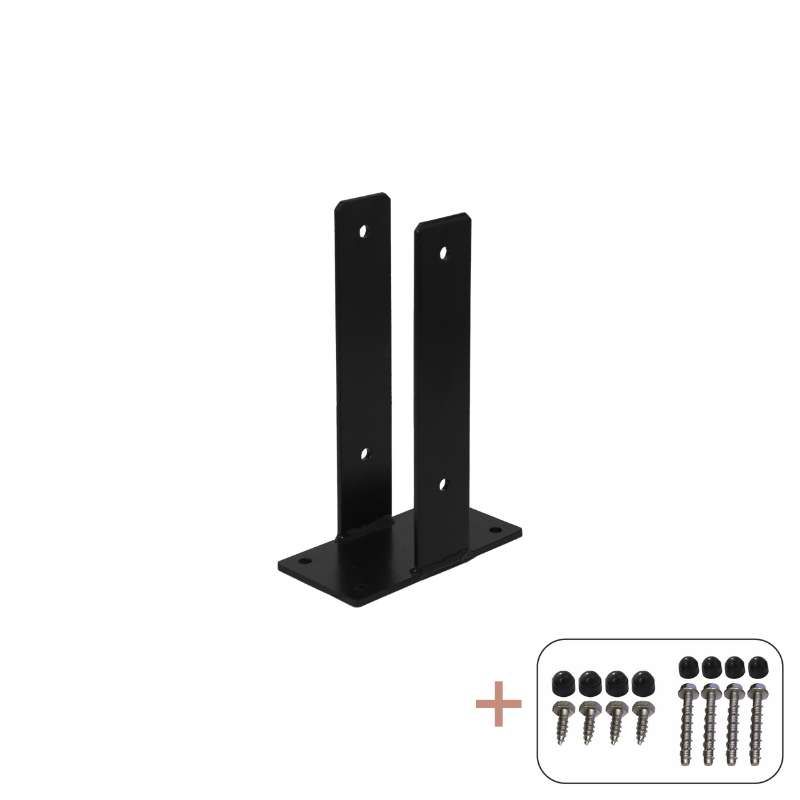 Paalhouder met voet U zwart incl. schroeven tbv tuinpaal 9 x 9 cm -  30 cm