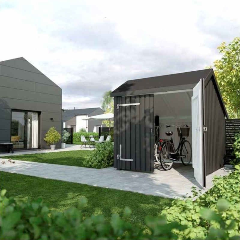 Berging met dubbele deur 5,7 m2 onbehandeld incl dakleer/alu strips 248 x 229 x 250 cm - Type B