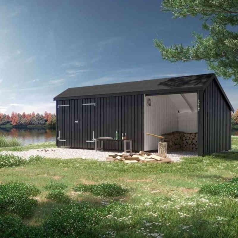 Multi tuinhuis dubbele deur/dicht/open 15,5 m2 onbehandeld incl. dakleer/alu strips 248 x 635 x 250 cm - Type B