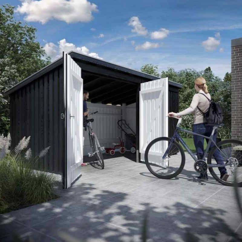 Multi tuinhuis dubbele deur/dicht 9,5 m2 onbehandeld incl dakleer/alu strips 218 x 432 x 220 cm - Type B