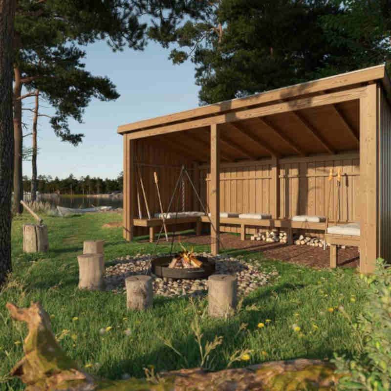 Overdekt huis met u-hoekbank 9,5 m2 compleet - 432 x 218 x 169/220 cm - Type C