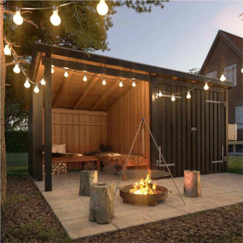 Overdekt huis met u-hoekbank en schuur 9,5 m2 - 432 x 218 x 169/220 cm