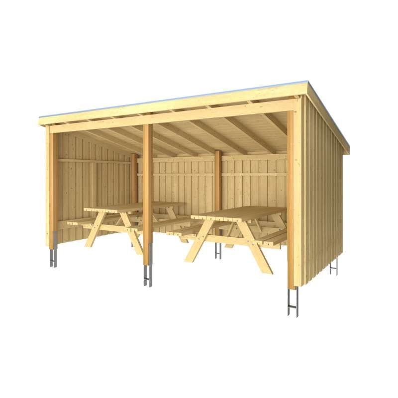 Overkapping met 2 picknicktafels 9,5 m2 compleet - 432 x 218 x 169/220 cm - Type C
