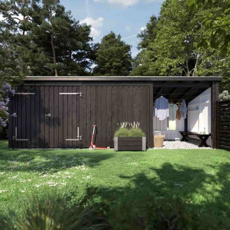 Multi tuinhuis dubbele deur/dicht/open 14 m2 onbehandeld compleet 218 x 635 x 220 cm - Type C