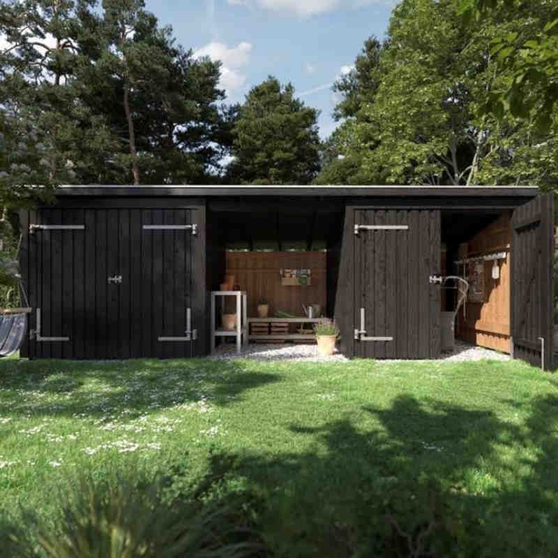 Multi tuinhuis 2 dubbele deur/dicht/open compleet 14 m2 onbehandeld compleet 218 x 635 x 220 cm - Type C