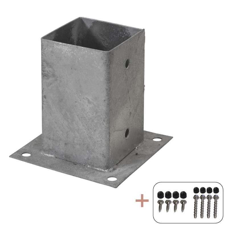 Paalhouder met voet gegalvaniseerd incl. schroeven tbv tuinpaal van 9 x 9 cm -  15 x 15 cm