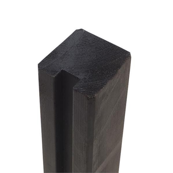 Begin of eindpaal rabatsysteem vuren - 9 x 9 cm zwart geschaafd
