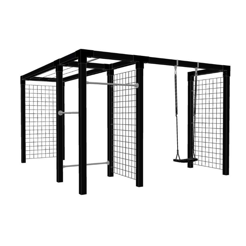 Pergola hout met schommel, fitness en waslijn - 369/306 x 108 x 208 cm