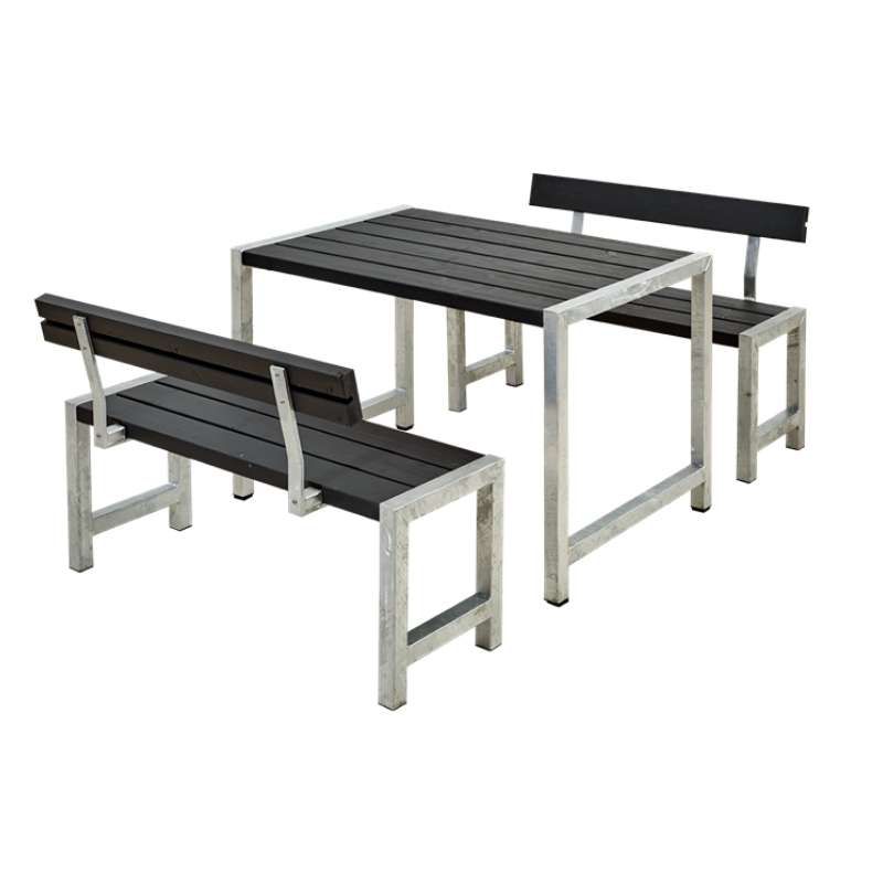 Tuinset vuren Café - Hout & Staal gegrond zwart 2 rugleuningen - 185 x 127 x 75 cm