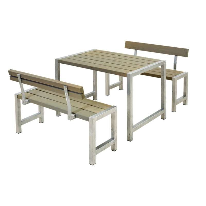 Tuinset vuren Café - Hout & Staal gegrond grijsbruin 2 rugleuningen - 185 x 127 x 75 cm