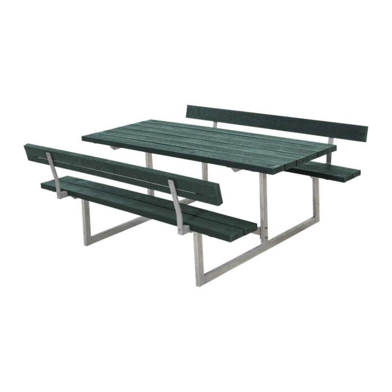 Picknicktafel gerecycled kunststof - Basic - groen 2 rugleuningen - 184 x 177 x 75 cm