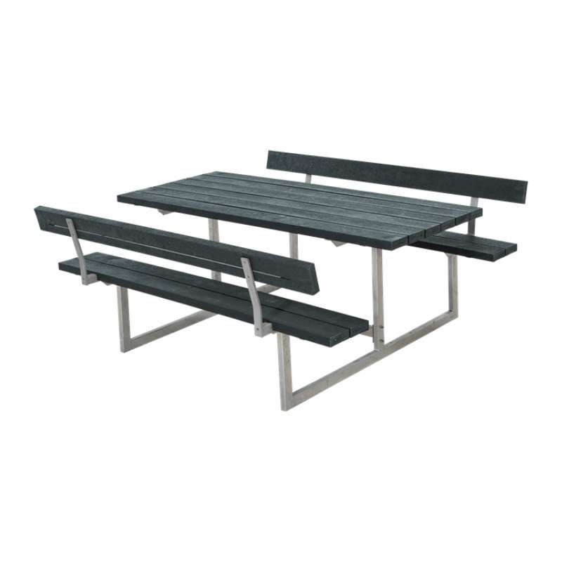Picknicktafel gerecycled kunststof - Basic - grijs 2 rugleuningen - 184 x 177 x 75 cm