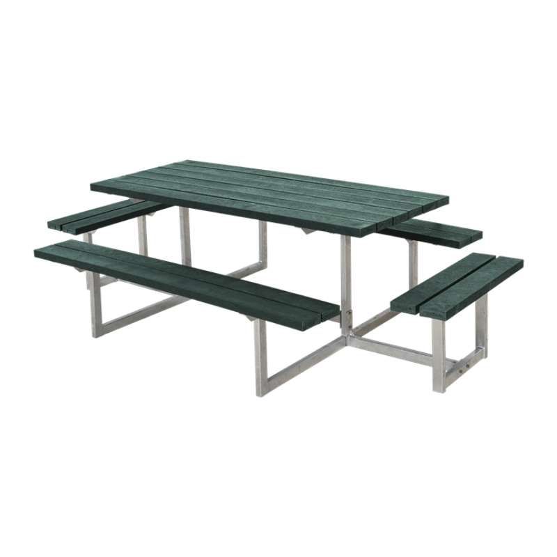 Picknicktafel gerecycled kunststof - Basic - groen 4 banken - 260 x 160 x 73 cm
