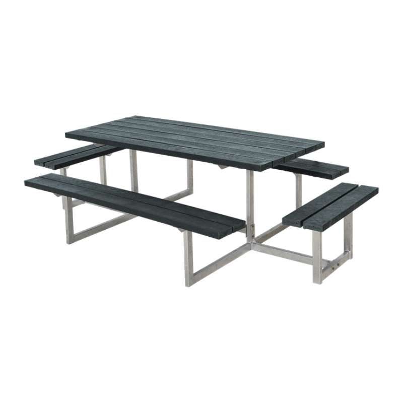 Picknicktafel gerecycled kunststof - Basic - grijs 4 banken - 160 x 260 x 73 cm