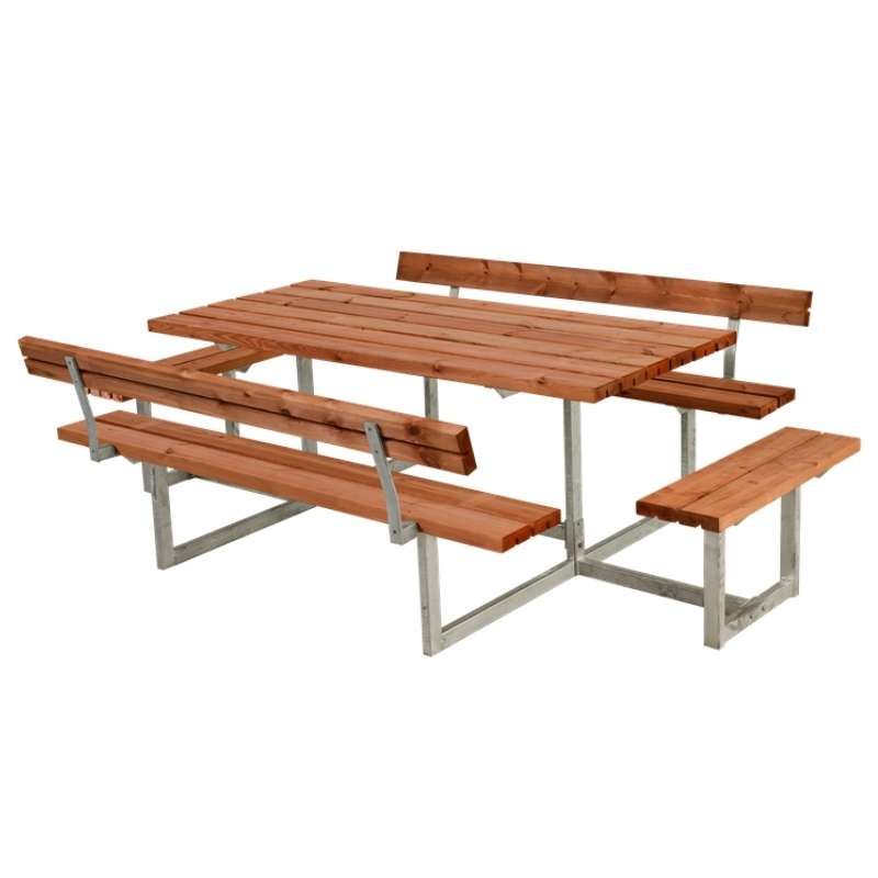 Picknicktafel vuren geimpregneerd - Basic - gegrond teak 4 banken 2 met rugleuning - 184 x 260 x 75 cm