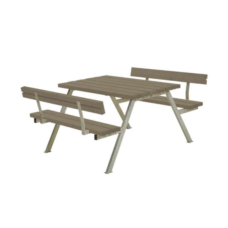 Picknicktafel vuren gegrond grijsbruin - Alpha 2 rugleuning 185 x 118 x 76 cm