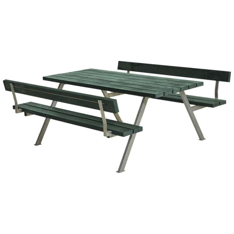Picknicktafel gerecycled kunststof groen - Alpha 2 rugleuningen 185 x 177 x 76 cm