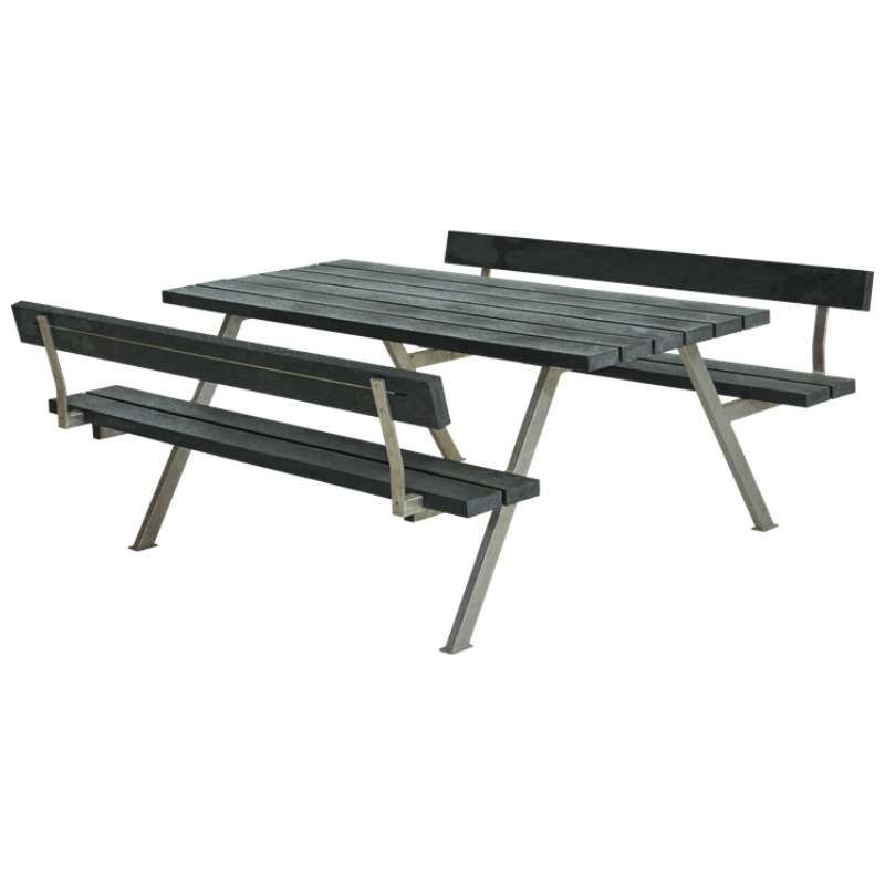 Picknicktafel gerecycled kunststof grijs - Alpha 2 rugleuningen 185 x 177 x 76 cm