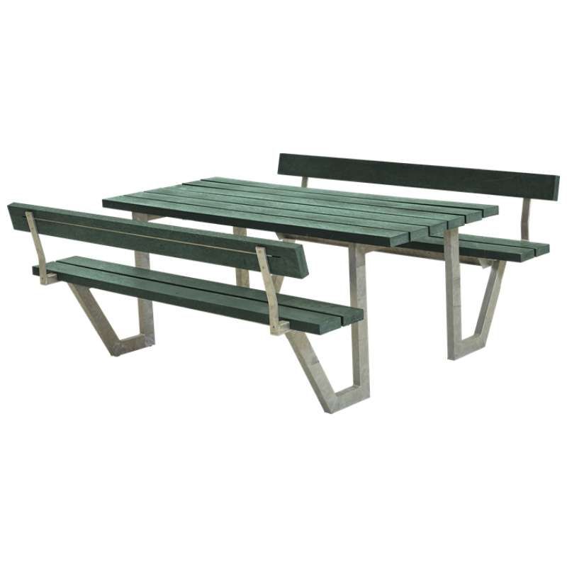 Picknicktafel gerecycled kunststof groen - Wega 2 rugleuning 185 x 177 x 76 cm