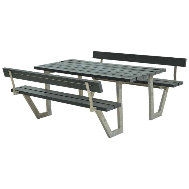 Picknicktafel gerecycled kunststof grijs - Wega 2 rugleuning 185 x 177 x 76 cm