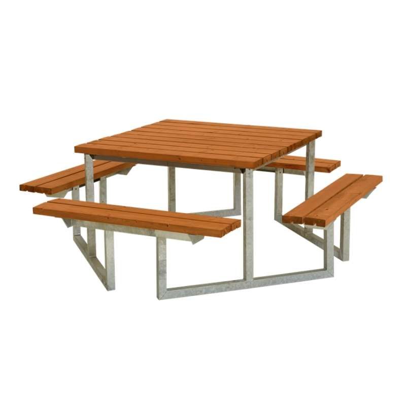 Picknicktafel vuren geimpregneerd - Twist - vierkant gegrond teak