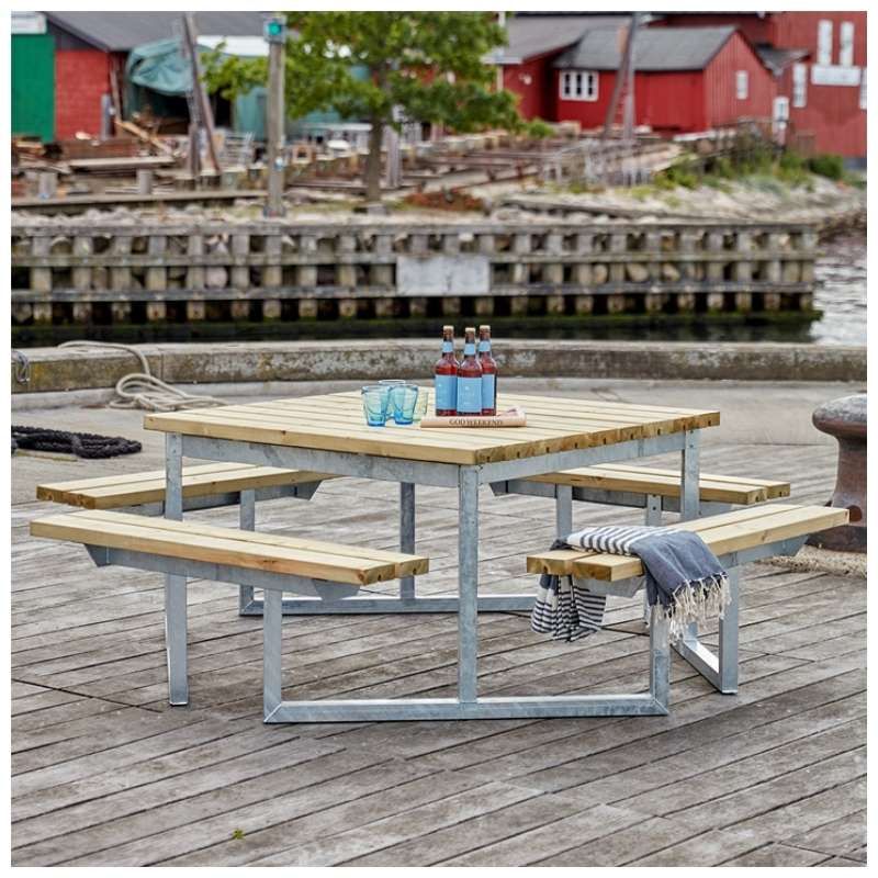 Picknicktafel vuren geimpregneerd - Twist vierkant 204 x 204 x 73 cm