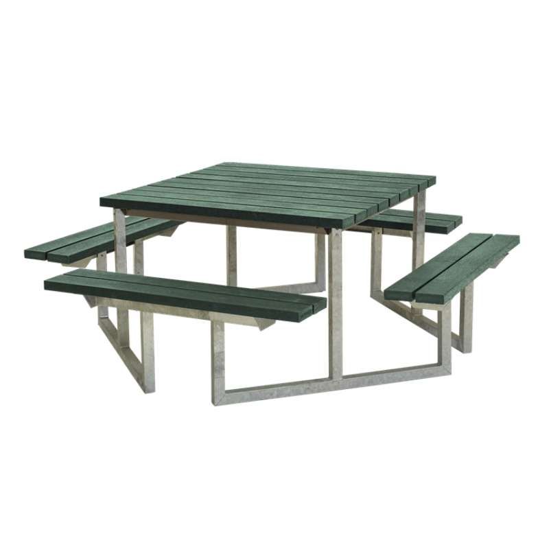 Picknicktafel gerecycled kunststof groen - Twist vierkant 204 x 204 x 73 cm