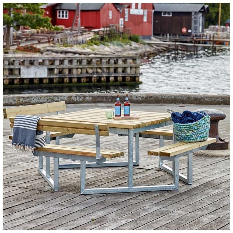 Picknicktafel vuren geimpregneerd - Twist vierkant 2 rugleuningen 227 x 204 x 76 cm