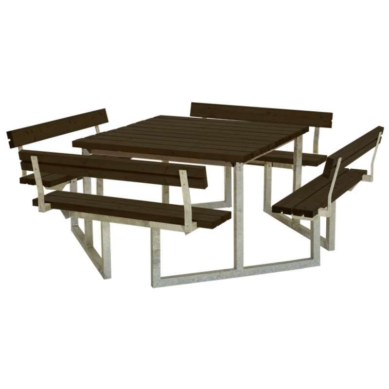 Picknicktafel vuren geimpregneerd - Twist vierkant 4 rugleuningen gegrond zwart 227 x 227 x 76 cm