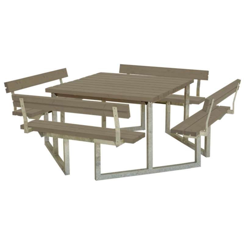 Picknicktafel vuren geimpregneerd - Twist vierkant 4 rugleuningen gegrond grijsbruin 227 x 227 x 76 cm