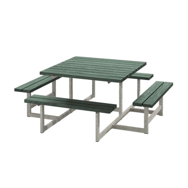 Picknicktafel gerecycled kunststof groen - Picknick vierkant 200 x 200 x 73 cm