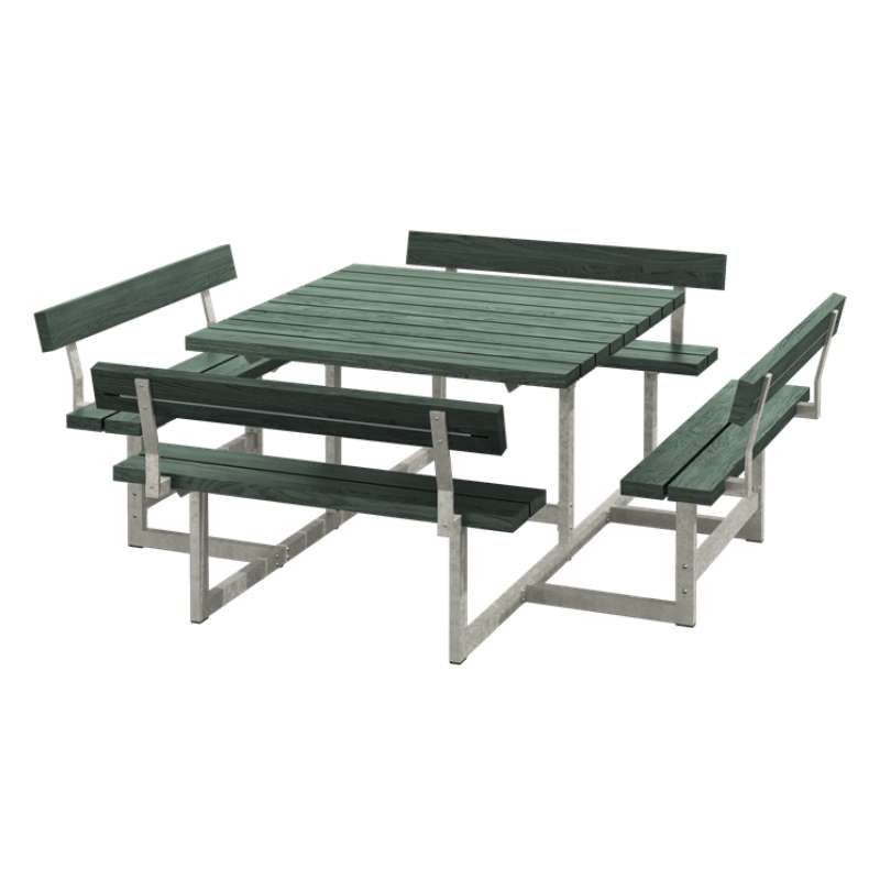 Picknicktafel gerecycled kunststof groen - Picknick vierkant 224 x 224 x 76 cm