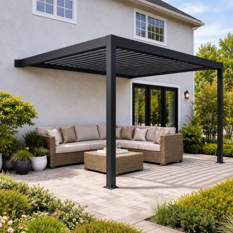 Pergola aluminium aanbouw - Antracietgrijs RAL7016 - 300 x 250 x 250 cm
