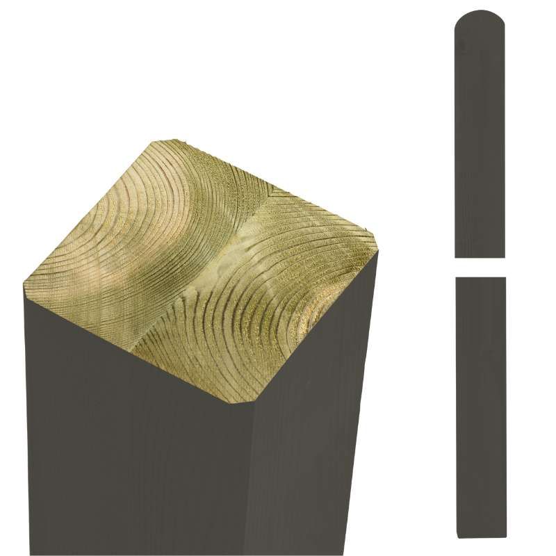 Paal vuren 9 x 9 cm ombergrijs (188 cm) ongepunt met afgeronde kant geschaafd