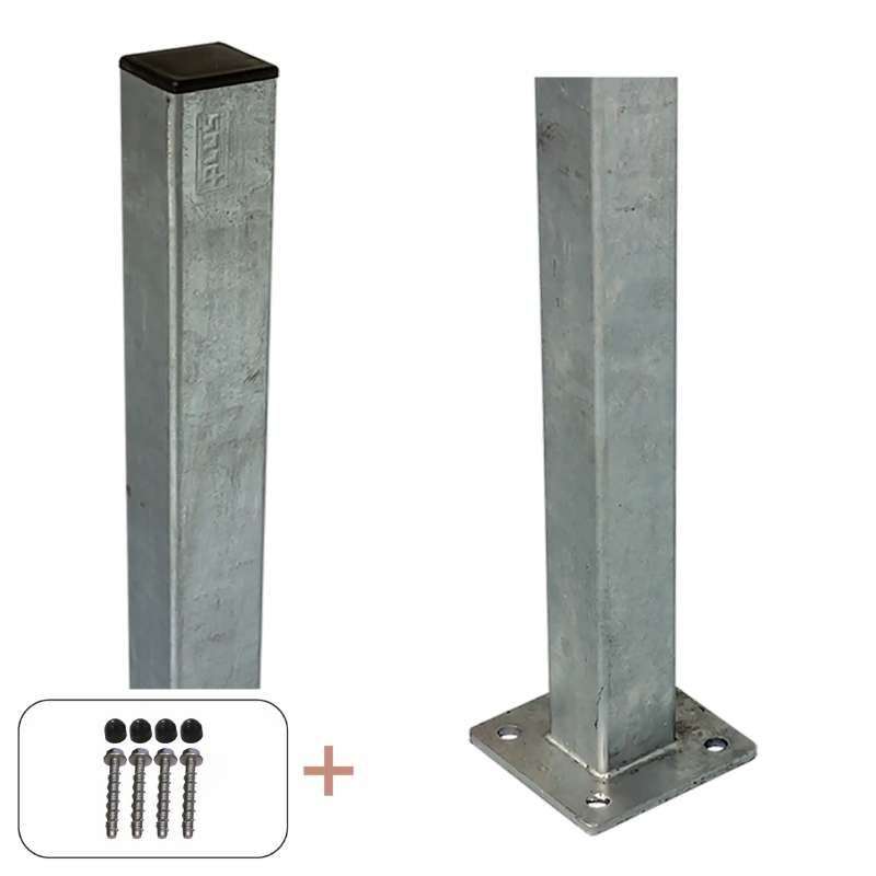 Paal staal met voet gegalvaniseerd incl. schroeven - 4,5 x 4,5 x 96 cm