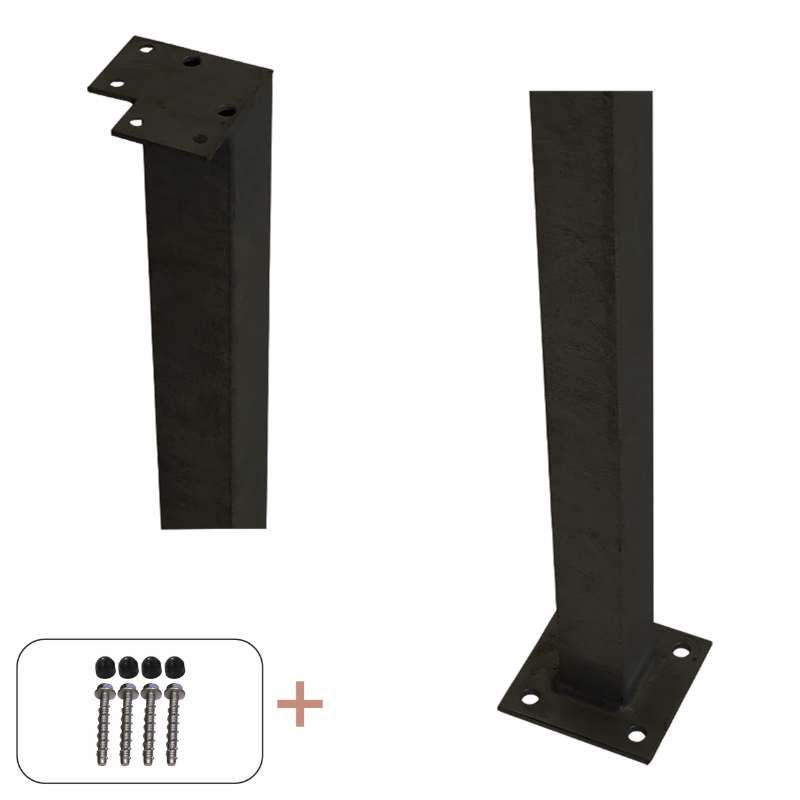 Hoekpaal staal met voet zwart incl. schroeven - 4,5 x 4,5 x 103,3 cm