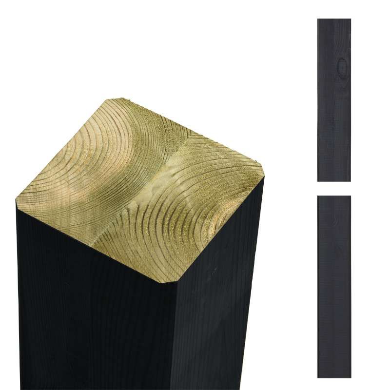 Hekpaal vuren 9 x 9 cm zwart ongepunt geschaafd