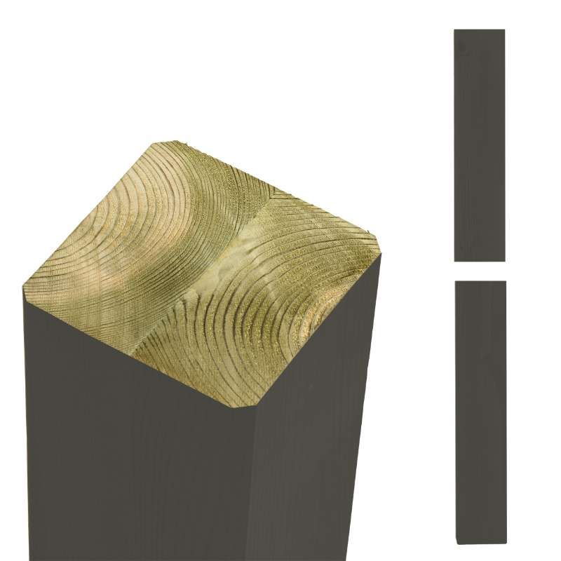 Paal vuren 9 x 9 cm ombergrijs (148 cm) ongepunt geschaafd