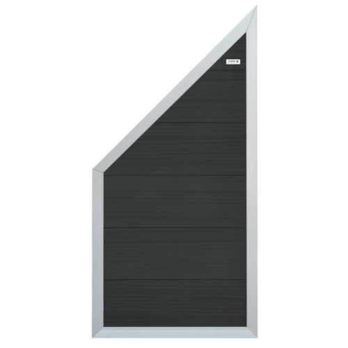 Schutting composiet schuin Forte antraciet met blank aluminium kader (90  x 180/93 cm)