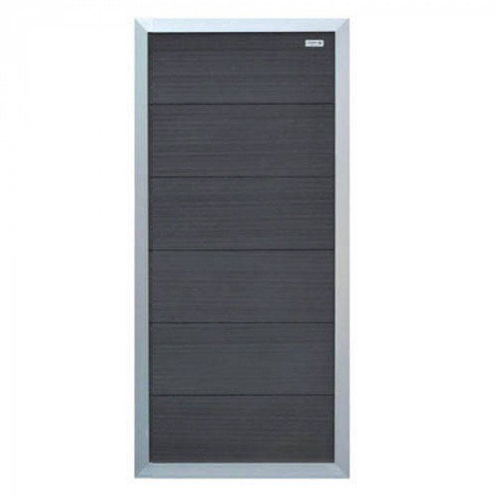 Schutting composiet Forte antraciet met blank aluminium kader (90 x 180 cm)