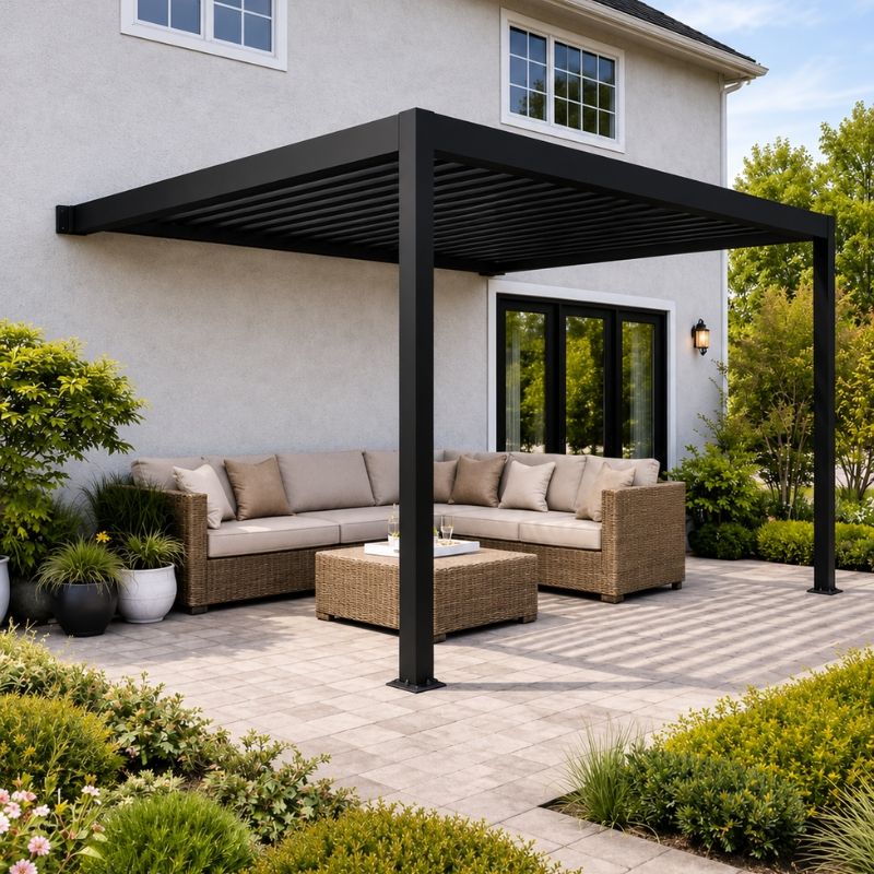 Pergola aluminium aanbouw - Gitzwart RAL9005 - 300 x 250 x 250 cm