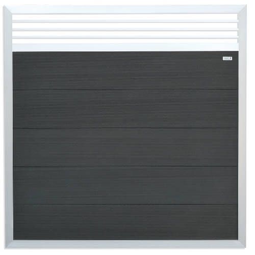 Schutting composiet Forte antraciet met blank aluminium kader met trellis (180 x 180 cm)