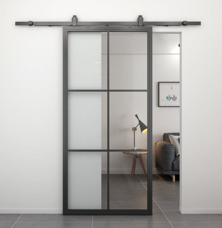 Stalen schuifdeur - Loft - 6 vaks helder glas - 215x100 cm