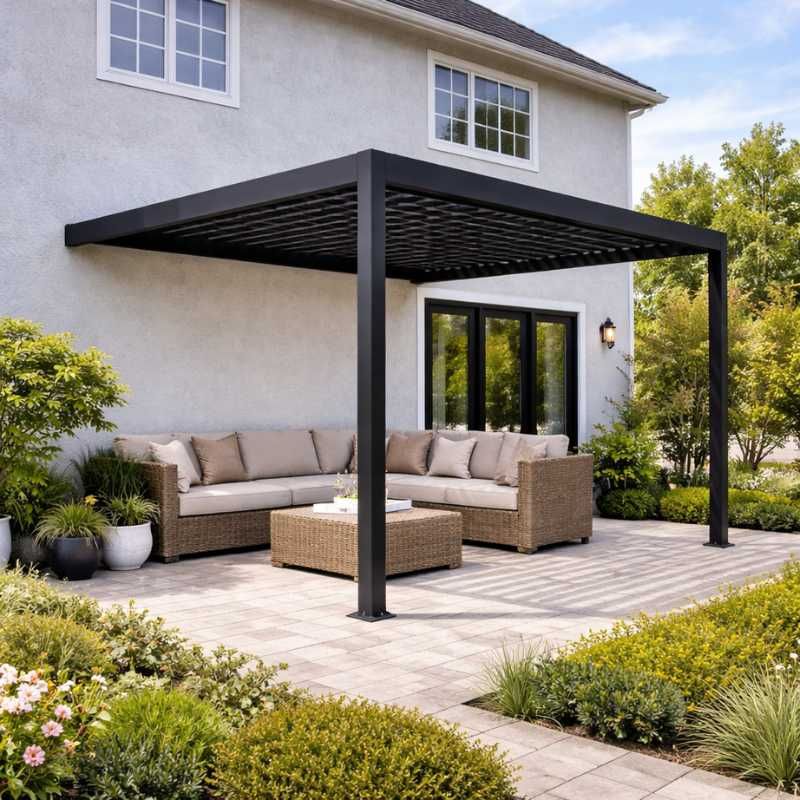 Pergola aluminium aanbouw - Antracietgrijs RAL7016 - 300 x 250 x 250 cm