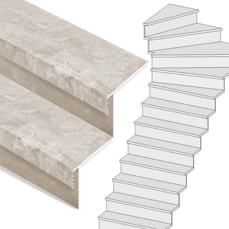 Traprenovatie set - 1 kwart draai - 13 treden SPC toplaag Beton Taupe incl. stootborden