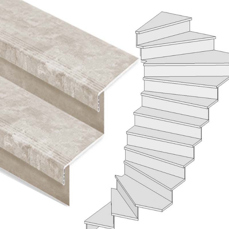 Traprenovatie set - 2 kwart draai - 12 treden SPC toplaag Beton Taupe incl. stootborden