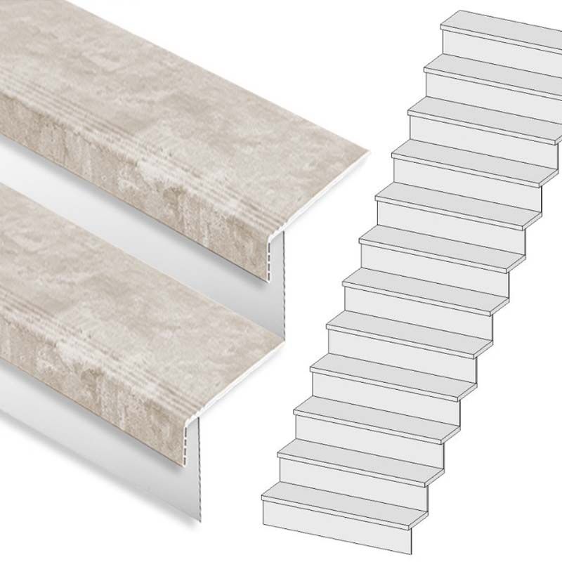 Traprenovatie set - rechte trap - 13 treden SPC toplaag Beton Taupe incl. witte stootborden