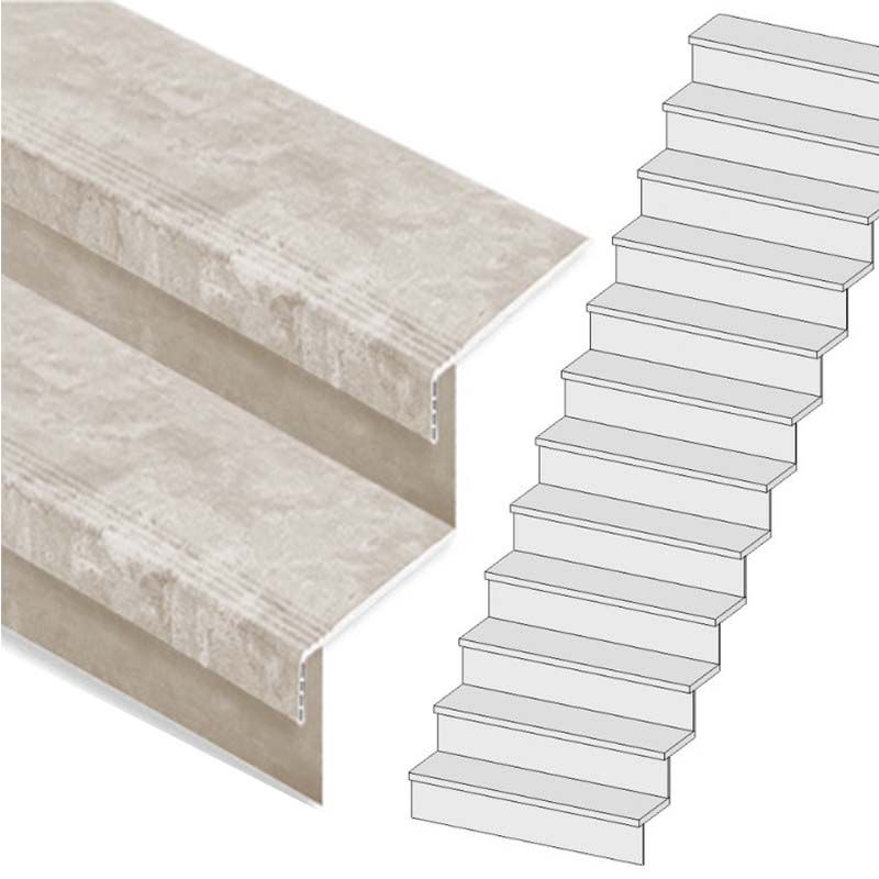 Traprenovatie set - rechte trap - 16 treden SPC toplaag Beton Taupe incl. stootborden