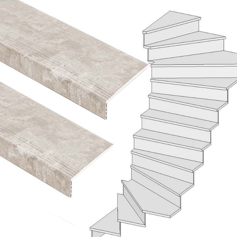 Traprenovatie set - 2 kwart draai - 15 treden SPC toplaag Beton Taupe