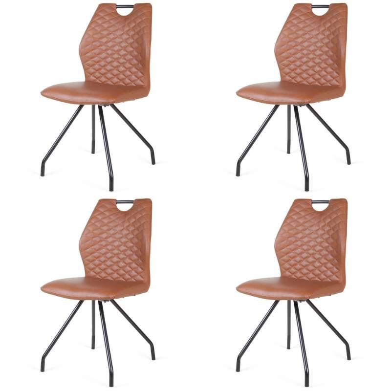 Eetkamerstoel - Carlos - leer Vintage cognac (4 stuks)
